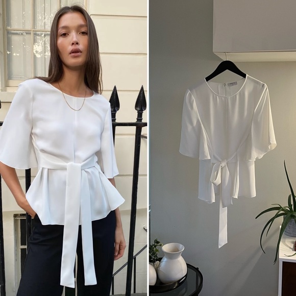 Aritzia Babaton Britannic White new Summer Vacation Formal Casual Blouse Size L - Picture 1 of 14